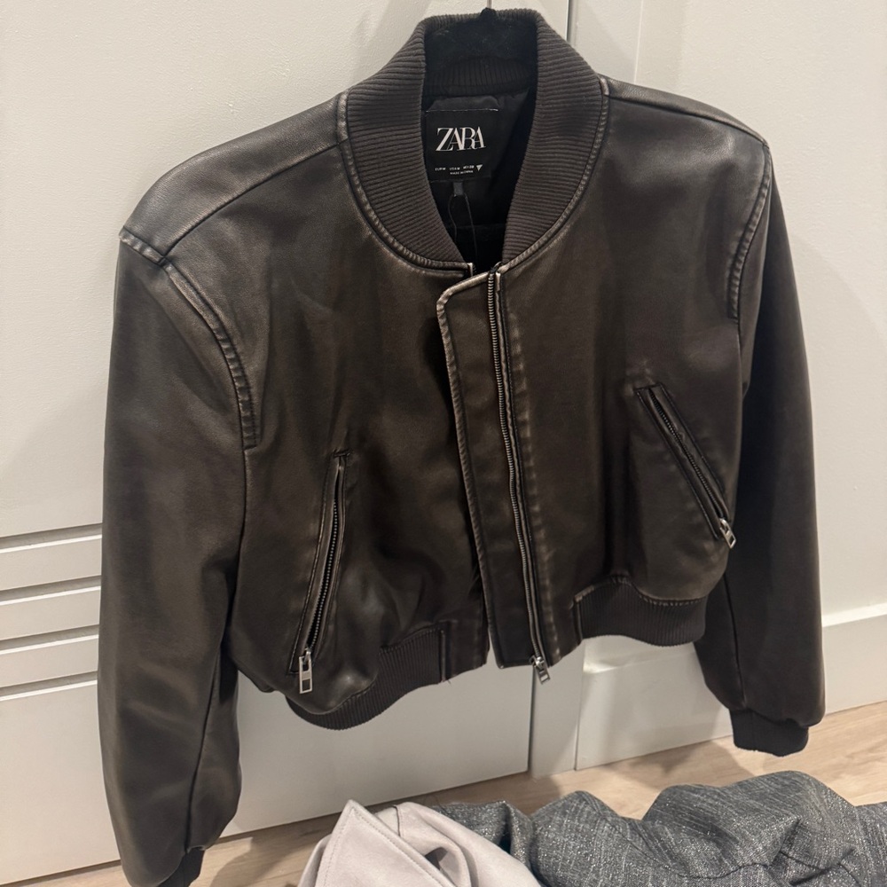 Zara leather bomber jacket